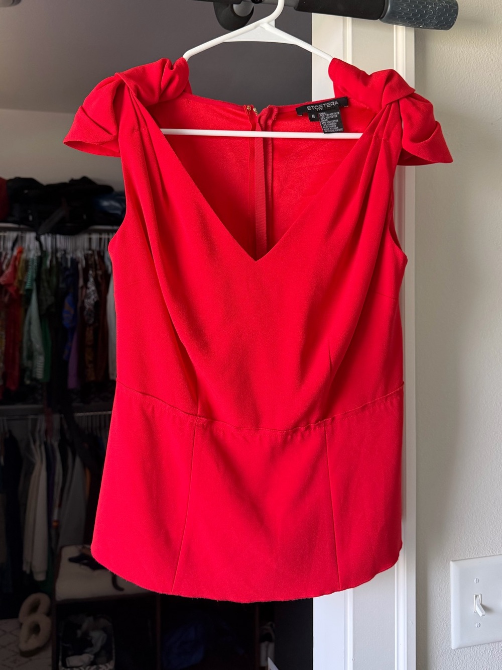 Etcetera Red V-Neck Cap-Sleeve Blouse
